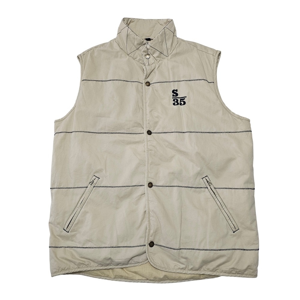 Vintage Sperry Top Sider Mens‎ Vest Size L Beige Puffer Quilted Snap Front